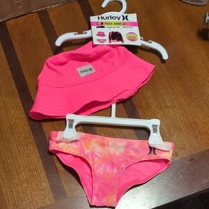 Hurley Kids Bright Pink Swim Hat and Bottoms Set